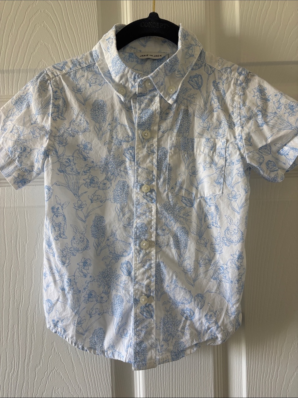 Janie and Jack Blue Toile Floral Short Sleeve Button-Up Shirt - Kids